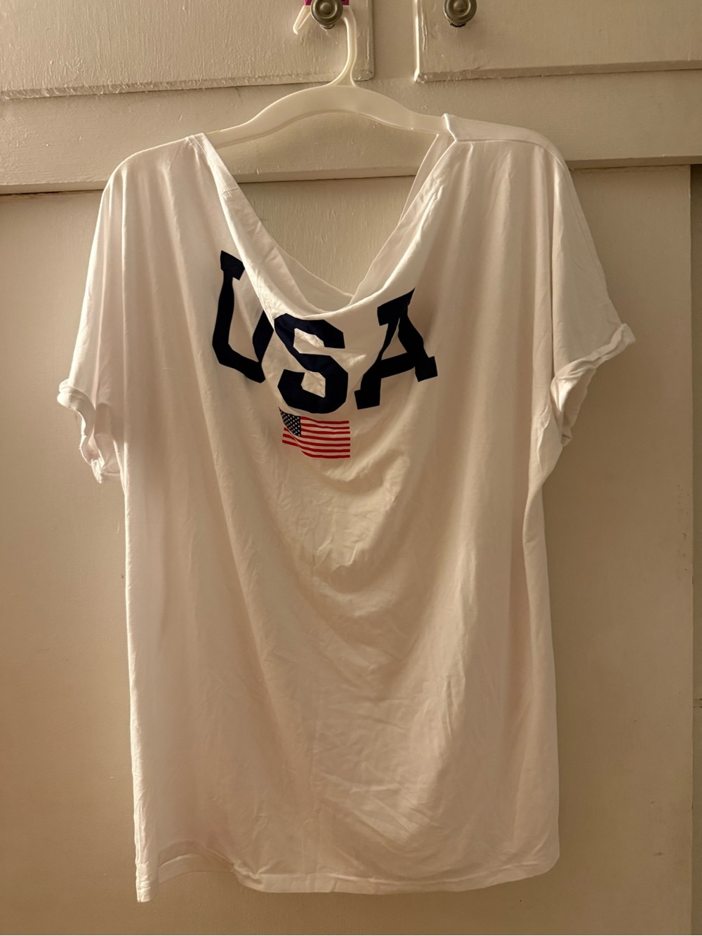 White USA Graphic Scoop Neck Women's Top
